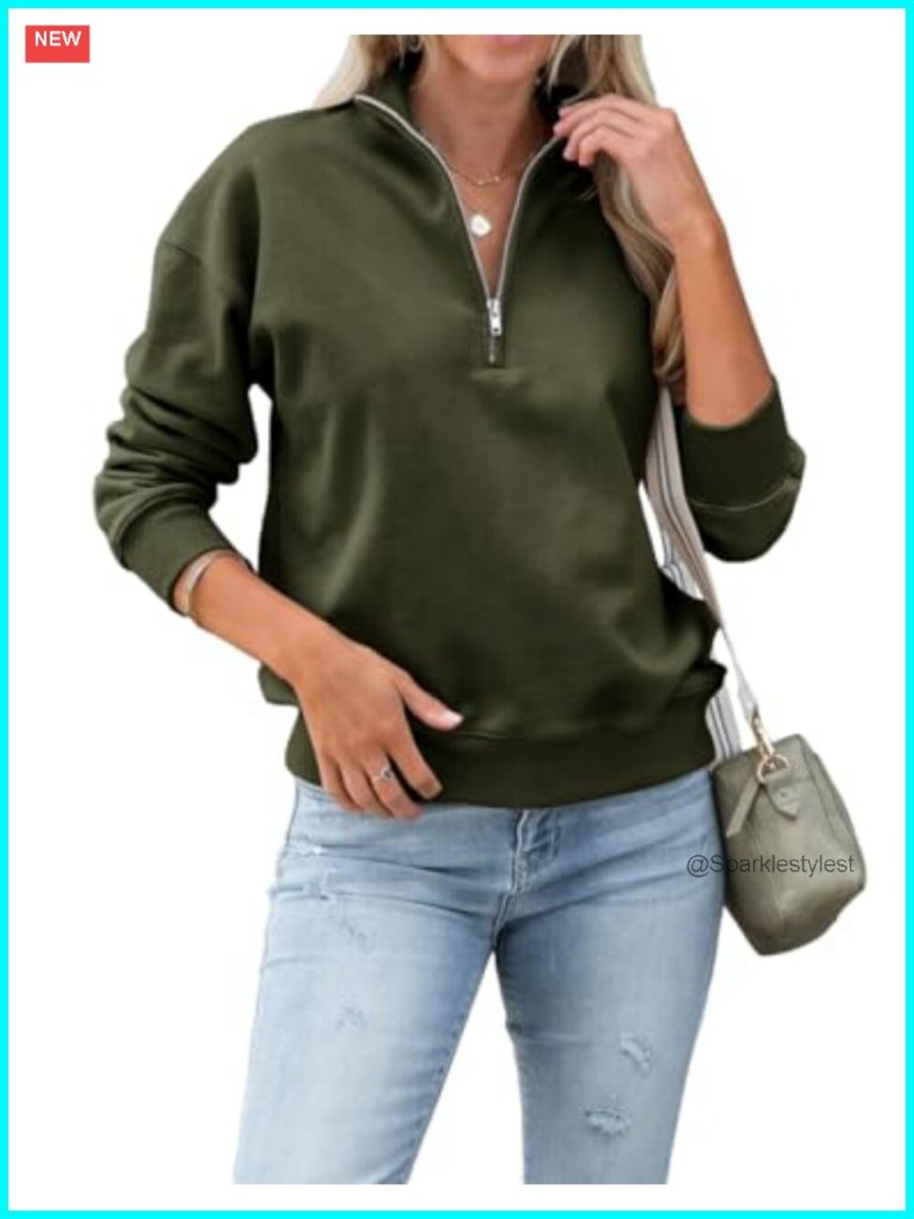 Women's 3/4 Zip Pullover Loose Fit Long Sleeve Sweatshirt Casual